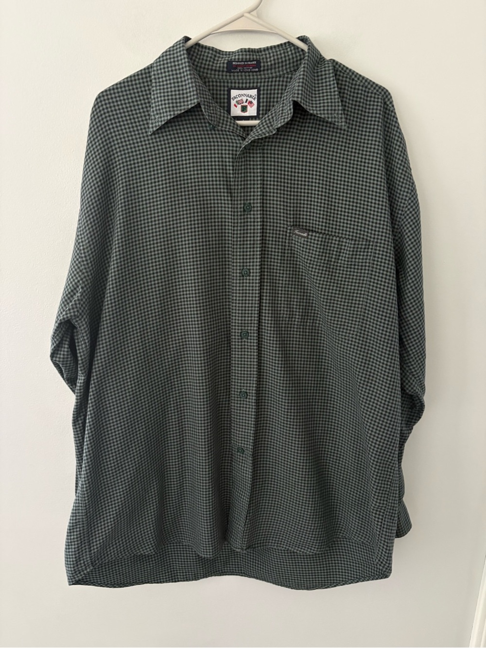 Façonnable Albert Goldberg Men’s Large Cotton Green Black Check Button-Up Shirt